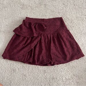 Cotton On Fall Maroon Lace Tiered Mini Skirt